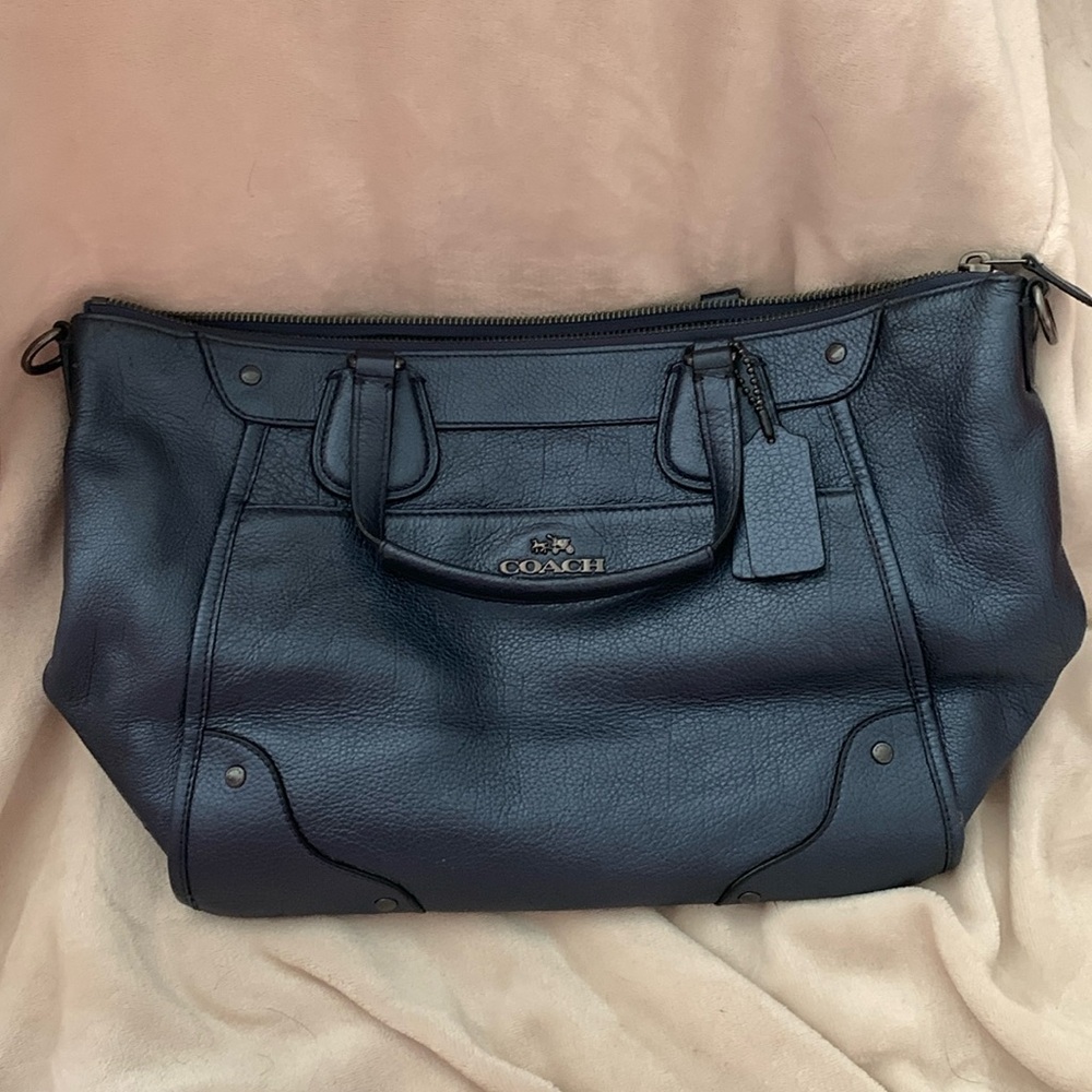 Pearline’s Navy Blue Coach Mickie Satchel